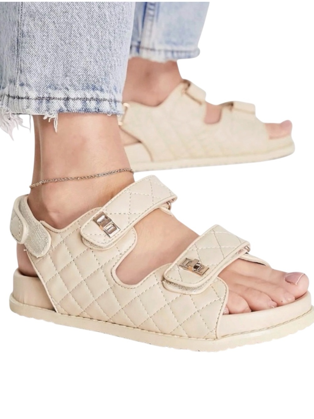 PUBLIC DESIRE Carmen Nude Quilt Buckle Strap Flat Sandals